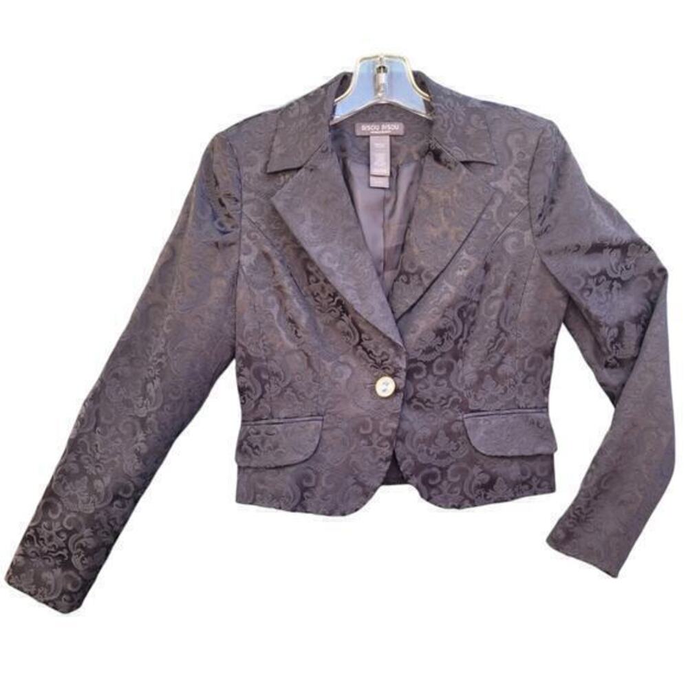 Vintage Bisou Bisou Michael Bohbot Black Jacquard Rhinestone‎ Cropped Jacket